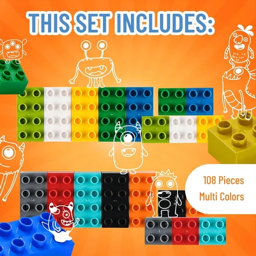Miniatura 3 de Strictly Briks - Big Briks Set, juego de 108 piezas, 10 colores divertidos, bloques de construcción grandes para edades de 3 años en adelante