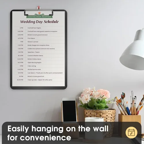 Miniatura 6 de Portapapeles de plástico, tablero de clip negro A4 de 8.5 x 11 pulgadas para aula, estudiantes, niños, mujeres, tamaño 9 x 12.5 pulgadas con clip