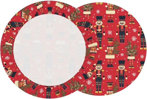 Miniatura 2 de Delerain Mantel redondo ajustable de Cascanueces de Navidad, mantel redondo impermeable con borde elástico, lavable, para interiores y exteriores