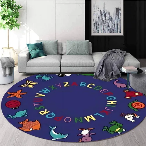 Miniatura 8 de Alfombra redonda para sala de juegos para niños, 3 pies, con letras coloridas del número ABC, alfombra de preescolar para guardería, aula, alfombra