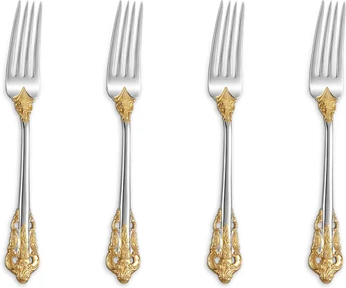 Miniatura 11 de KEAWELL Tenedores de aperitivo de lujo de 5.9 pulgadas, acero inoxidable 18/10, juego de 4, magníficos tenedores de cóctel/tenedores de postre Dorado
