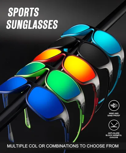 Miniatura 7 de KALIYADI Gafas de sol polarizadas para hombre, gafas de sol deportivas para conducir, ciclismo, pesca, con protección UV Negro mate/azul hielo/azul
