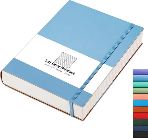 Miniatura 19 de AHGXG Cuaderno rayado – 320 páginas numeradas grande B5 grueso diario universitario rayado, papel rayado grueso de 100gsm, tapa blanda de piel Azul