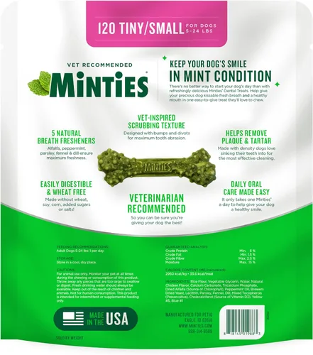 Miniatura 7 de Minties Golosinas dentales en hueso para perros, Golosinas dentales pequeñas para perros, 5-25 libras, Limpian dientes, Combaten el mal aliento