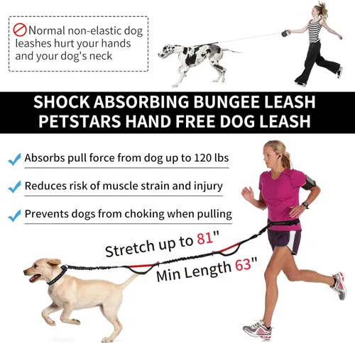 Miniatura 4 de Correa de perro manos libres con bolsa de cremallera, correa elástica retráctil con asas acolchadas dobles y cinturón de cintura para entrenamiento