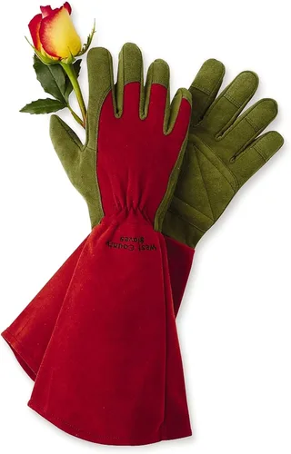 West County 054R/S Guantelete Rose - Guantes de jardinería pequeños, rubí, con muñeca elástica, dedos reforzados, palma y pulgar