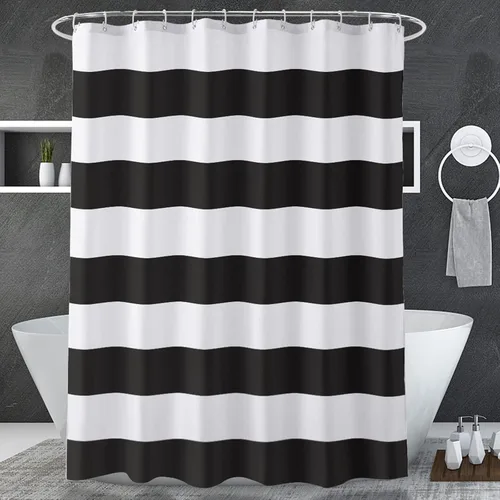 Miniatura 3 de AmazerBath Cortina de ducha en blanco y negro, tela a rayas con 2 piedras pesadas, 72 pulgadas de ancho x 72 pulgadas de alto