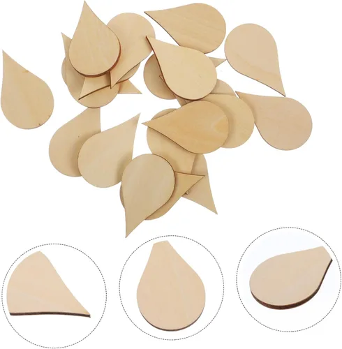 Miniatura 4 de EXCEART Adorno de gota de agua de 1.969 in, piezas de madera para manualidades, 20 piezas para decoración de bricolaje, accesorios de fotos