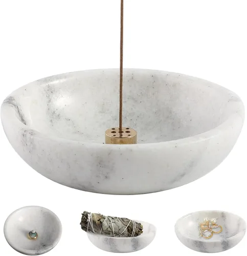 Miniatura 18 de Koville Porta Incienso de Mármol Natural Turco, Porta Inciensos para Varillas, Quemador de Inciensos Robusto con Recolector de Cenizas, Ideal