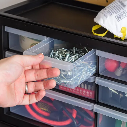 Miniatura 6 de IRIS USA Cajones de almacenamiento pequeños de plástico, 10 cajones - 2 paquetes, caja de herramientas para maestros apilable, organizador de piezas