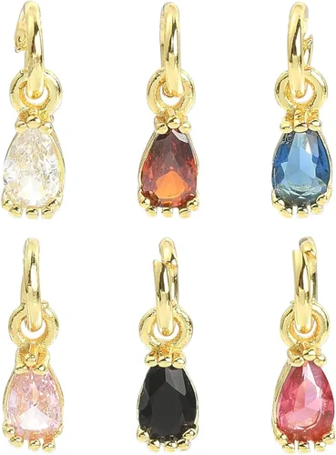 Miniatura 15 de Ipotkitt - 20 piezas de dijes de cobre con circonita cúbica micropavé en forma de flor con anillo de salto, dijes con forma de planta y flor
