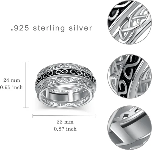 Miniatura 6 de Anillo de ansiedad de plata de ley 925 con nudo celta giratorio, anti-ansiedad, reducción del estrés, joyería, regalo, regalo de cumpleaños