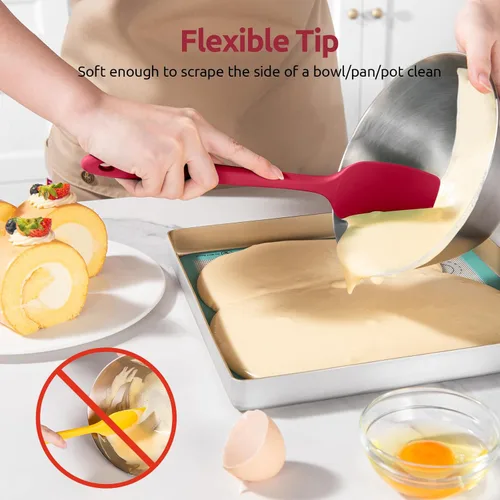 Miniatura 4 de U-Taste Juego de espátulas de cuchara de silicona, 600ºF de alta resistencia al calor, raspador de goma flexible de grado alimenticio, mezcla de Rojo