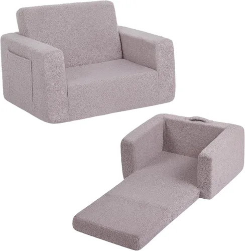 Miniatura 21 de Tiita Sillón Sofá para Niños, Sillas Sofá Cómodas Plegables para Niños Pequeños, Sofás de Felpa 2 en 1 Desplegables para Niños, Silla con Rosa