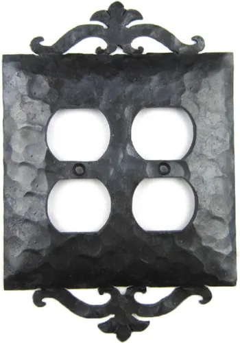 Miniatura 4 de Cubierta de placa de interruptor doble dúplex de hierro forjado español (negro)