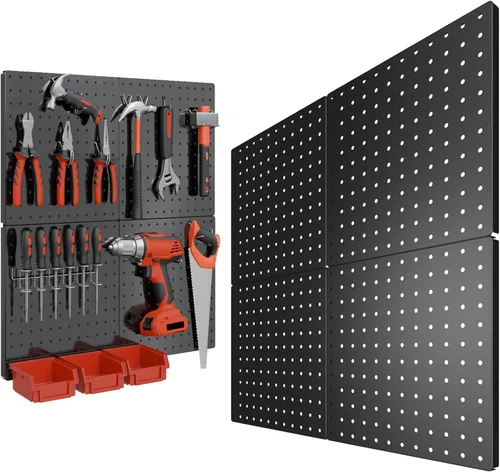 Miniatura 10 de FZK Tablero de clavijas, kit organizador de pared de tablero perforado de metal de 74 piezas. Tablero de clavijas resistente, tableros de clavijas