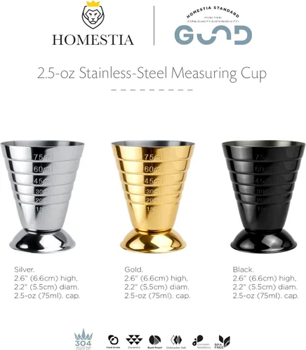 Miniatura 9 de Homestia Taza medidora negra multiunidad, Jigger de barra de acero inoxidable con marcas de ml/oz/cucharada, 2.5 onzas, 2.5 fl oz, 5 cucharadas