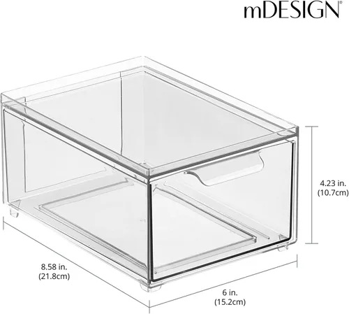 Miniatura 3 de mDesign Caja de almacenamiento apilable con cajón extraíble, cubos de plástico apilables para despensa de cocina y armario, encimera, isla y mesas