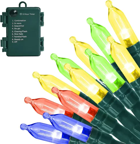 Miniatura 14 de MASHANG Luces de Navidad – Cadena de luces a pilas, 50 luces LED, miniluces, 8 modos, cable verde, mini juego de luces con temporizador para árbol
