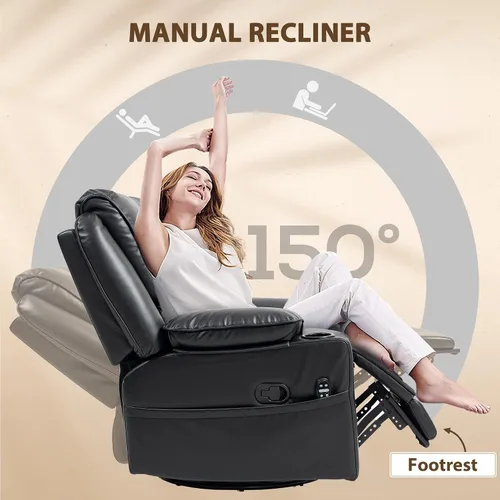 Miniatura 4 de HOMCOM Silla reclinable giratoria con masaje por vibración y calor, silla ergonómica de gran tamaño con piel sintética, control remoto, reposapiés