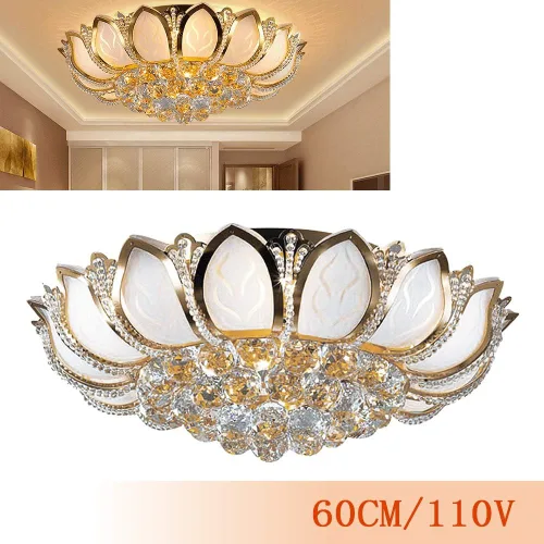 Miniatura 4 de Lámpara LED de montaje empotrado, lámpara de loto de 110 V, candelabro dorado de lujo, lámpara de techo moderna con luz LED, luz suave, luz de techo
