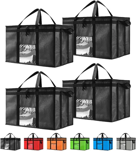Miniatura 16 de Bolsa de enfriador XXL aislada y calentador de alimentos de NZ home para entrega y compras de comestibles con cremallera superior, color rojo
