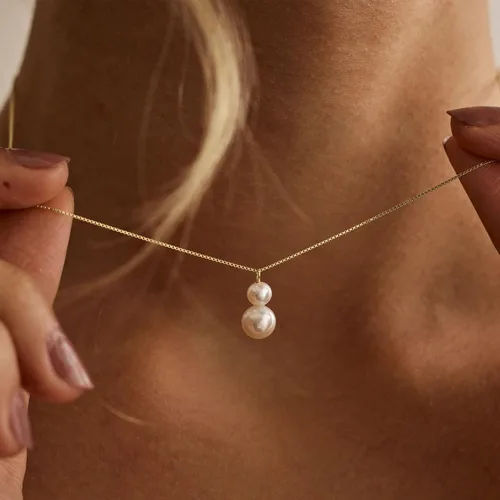Miniatura 4 de Collares de perlas doradas para mujer, a la moda. Collar delicado chapado en oro de 14 K, sencillo y en capas, ideal como joyería para bodas