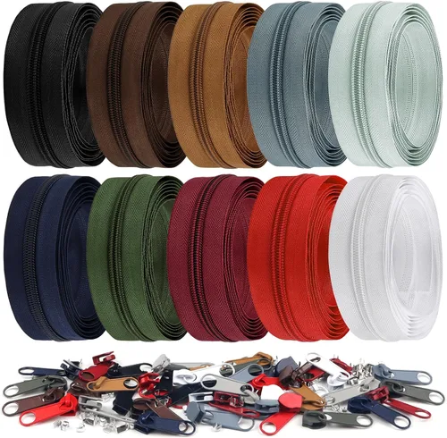 Miniatura 30 de DOITEM 31 yardas, 10 unidades de cremalleras de costura #3, cremalleras de bobina de nailon surtidos para coser con 40 deslizadores de cremallera