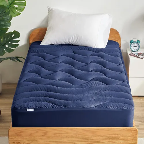 Miniatura 27 de SLEEP ZONE Cubrecolchón refrescante tamaño individual para cama individual, protector de colchón acolchado zonificado de primera calidad, funda Gris