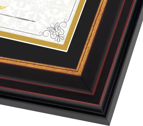 Miniatura 8 de Frametory, Marco de diploma de 6 x 8 con paspartú doble (negro/dorado) o de 8 x 10 pulgadas sin paspartú, oro negro y borgoña, soporte de caballete