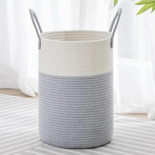 Miniatura 49 de VIPOSCO Cesta de lavandería grande, cesta de almacenamiento de cuerda tejida alta para mantas, juguetes, ropa sucia en la sala de estar, baño, Rayas