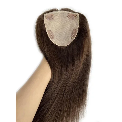 Miniatura 3 de MorningWigs Cubrecabello humano real para mujer, piezas de cabello de 4.7 x 5.1 in, base de seda completa con 3-4 clips para adelgazar el cabello