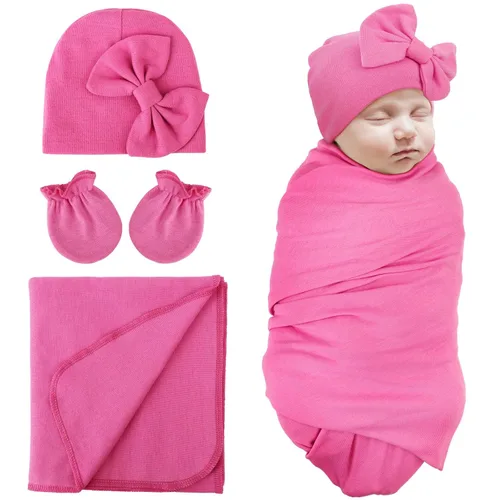 Miniatura 13 de DRESHOW BQUBO - Conjunto de guantes de algodón para recién nacido, manta cálida para bebé, saco de dormir para bebé, regalo de ducha 1 juego liso