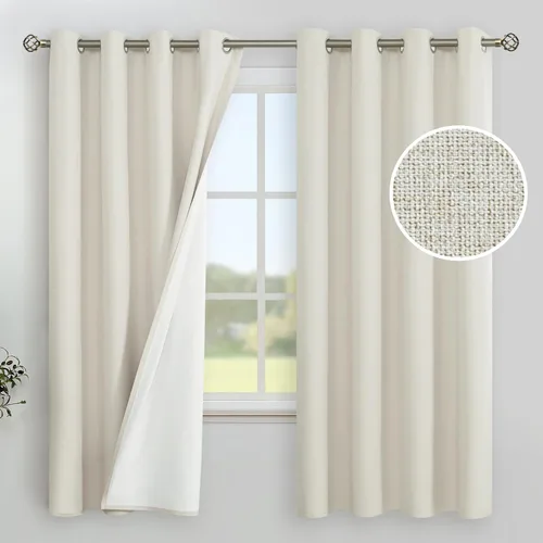 Miniatura 69 de YoungsTex - Cortinas de lino beige 100% opacas para dormitorio de 63 pulgadas de largo, cortinas cortas con aislamiento térmico y ojales