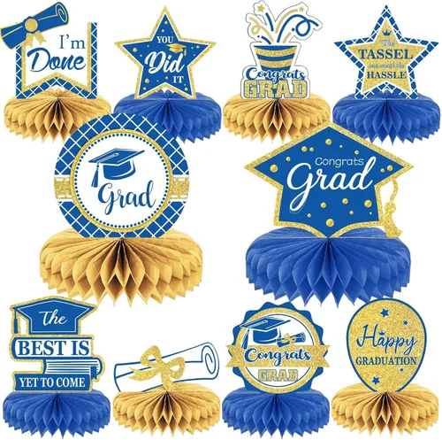 Miniatura 8 de 10 piezas de decoraciones de fiesta de graduación 2026 Felicidades graduados de panal de abeja centros de mesa de felicitaciones para fiesta