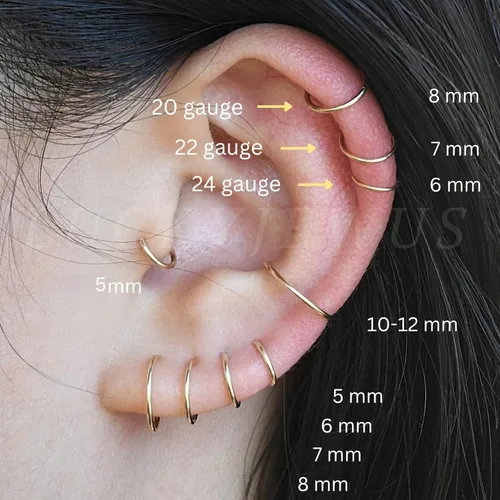Miniatura 2 de Small Gold or Sterling Silver Huggie Hoop Earrings for Women Cartilage Nose Helix Tragus