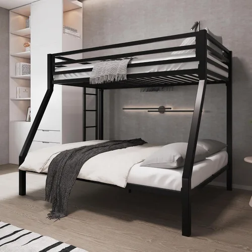 Miniatura 3 de Allewie Litera de metal tamaño individual sobre matrimonial para jóvenes y adultos con escalera y barandilla resistente, diseño pequeño que ahorra