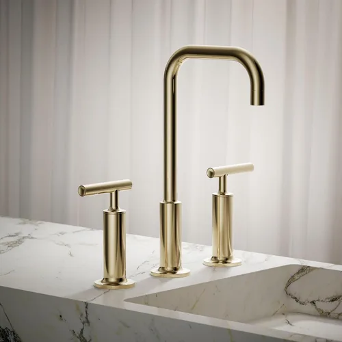 Miniatura 2 de KOHLER K-14408-4-AF Purist - Grifo para lavabo de baño, 3 agujeros, manijas de palanca alta generalizadas y boquilla de cuello de cisne alto, 1.2