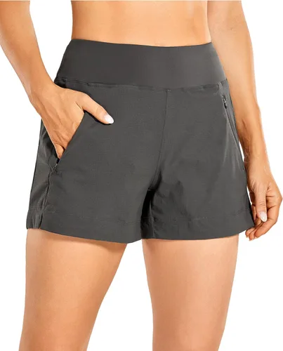 CRZ YOGA Pantalones cortos de senderismo ligeros de tiro medio para mujer, 4 pulgadas, elásticos, atléticos, de verano, viajes, al aire libre,