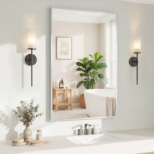 Miniatura 12 de Koonmi Espejo de pared rectangular negro, espejo de baño de 24 x 32 pulgadas, espejo de tocador con marco de aluminio para entrada, sala de estar