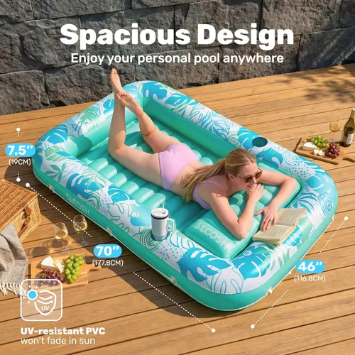Miniatura 2 de Flotador inflable para piscina de bronceado Sloosh, 70" x 46" Flotadores de piscina para adultos con almohada, balsa flotante de 4 en 1 para tomar