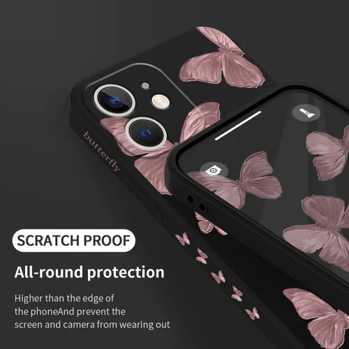 Miniatura 7 de LEECG Funda para iPhone 12 Mini, diseño creativo con estampado floral, funda antiarañazos de microfibra suave, funda de silicona líquida para Negro