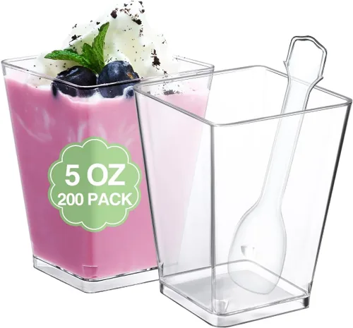 Miniatura 12 de SHOPDAY Vasos de postre de plástico de 5 onzas, paquete de 50 tazas pequeñas de parfait cuadrado transparente con cucharas, mini vasos de plástico
