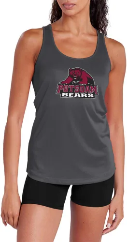 Miniatura 80 de Camiseta deportiva sin mangas oficial de la NCAA Collegiate para mujer, con espalda cruzada, logotipo primario, colección carbón