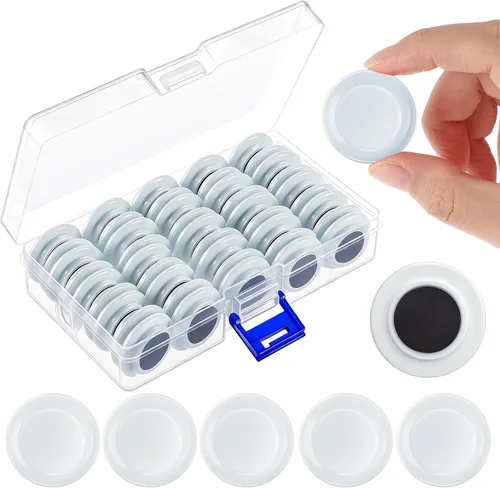 Miniatura 10 de Outus 45 imanes redondos negros para pizarra blanca de 1.2 in, imanes para refrigerador para el regreso a clases, mini nevera, suministros