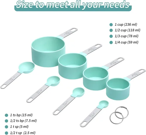 Miniatura 4 de Juego de Tazas Medidoras Juego de Cucharas Medidoras, Tazas Medidoras Anidables con Mango de Acero Inoxidable, Para Medir Ingredientes Secos y Verde