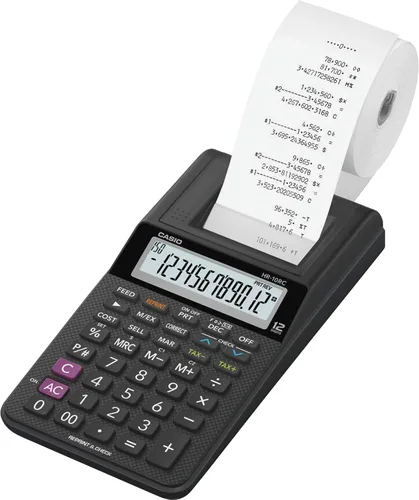 Casio Mini calculadora de impresión de escritorio HR-10RC | Portátil | Pantalla de 12 dígitos | Impresora de un solo color | Impuestos y divisas |