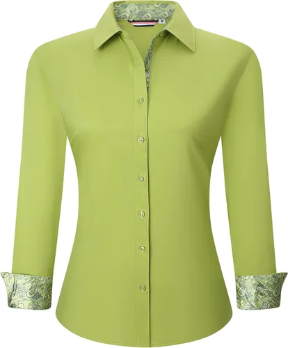 Miniatura 17 de WARHORSEE Blusas de vestir de manga larga con botones de algodón para mujer, blusas de trabajo elegantes de fácil cuidado, blusas casuales
