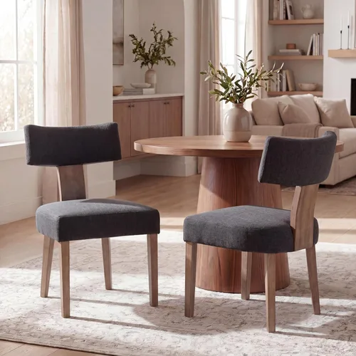 Miniatura 37 de VESCASA Juego de 2 sillas de comedor modernas de mediados de siglo, sillas de comedor tapizadas de lino con respaldo curvado ergonómico, patas