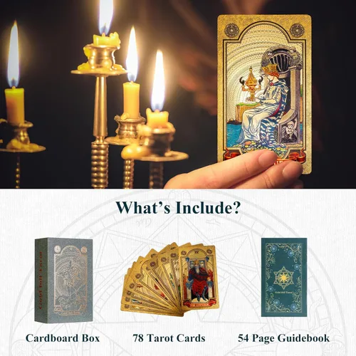 Miniatura 9 de KIINO - Baraja de 78 cartas de tarot con libro guía, diseño de lámina dorada, baraja de tarot para principiantes y jugadores profesionales con caja